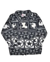 Vintage No Excuses Fleece Sweatshirt Womens M Tribal Plaid Black Grey Stars - £22.01 GBP