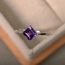 5 ct Amethyst ring purple gemstone 925 sterling silver square cut amethyst Ring - £65.94 GBP