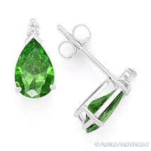 Pear-Shape Simulated Emerald Cubic Zirconia Stud Earrings in 925 Sterling Silver - £21.27 GBP