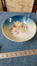 Vintage Germany White,  Blue, Yellow Lusterware Bowl Hand Painted Roses, Floral - £14.32 GBP