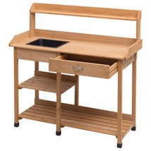 Potting Bench Table Wood Garden Planter Potting Workbench Removable Sink Drawer - £145.69 GBP