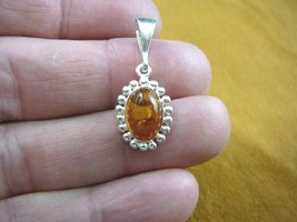 p18-141) Orange AMBER oval stone Poland .925 Sterling SILVER dot trimmed PENDANT - £17.13 GBP