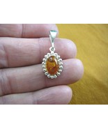 p18-141) Orange AMBER oval stone Poland .925 Sterling SILVER dot trimmed... - £16.90 GBP