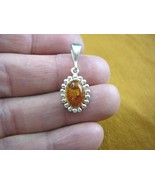 p18-141) Orange AMBER oval stone Poland .925 Sterling SILVER dot trimmed... - $29.47 CAD