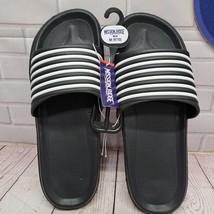 Mission Ridge Men&#39;s Slides Black White Ribbed Strap Sandals Shoes Size  ... - $13.42