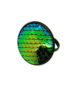 Handmade DRAGON SCALES RING adjustable MERMAID iridescent GIFT BOX green... - $17.72 CAD