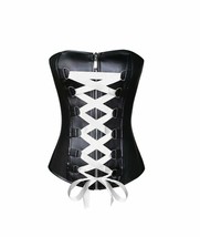 Black Faux Leather White Satin Lace Gothic Steampunk Waist Training Bust... - £54.17 GBP