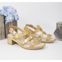 Mel Melissa Gold Glitter Rubber Block Heel Strappy Girls Sandals Size 3 EUC - £30.47 GBP