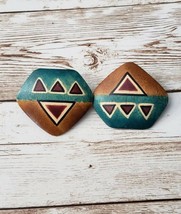 Vintage Clip On Earrings Unusual Design Triangle Pattern Statement - $13.99