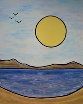 Painting  Landscape Original Signed Art Sun Orb Ocean Lake Seascape Carla Dancey - £17.61 GBP