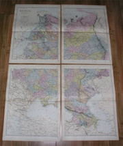 1891 FOUR-SHEET Antique Map Of Russian Empire In Europe Russia Finland Poland - £44.55 GBP