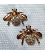 PAIR OF BUMBLE BEE PINS / BROOCH WITH CLEAR RHINESTONES - $12.22 CAD