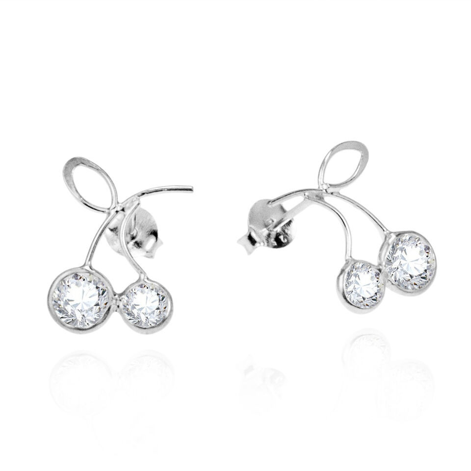 Primary image for Sparkling Cherry Cubic Zirconia .925 Silver Post Earrings