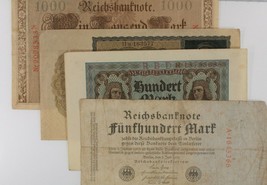1910-1922 Germany 4-Notes Currency Set 100 500 1000 10,000 Mark Bills - £39.56 GBP
