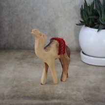 Olive Wood Camel Statue Hand Carved in Holy Land Figurine Red Saddle. Ha... - $29.95