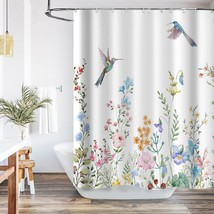 Hummingbird Floral Shower Curtain With 12 Hooks, Wild Flower Floral Shower Curta - $30.99