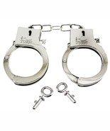 4 PAIR BULK LOT ELECTROPLATED SHINY SILVER PLASTIC HANDCUFFS toy with ke... - $9.23 CAD