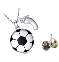 Soccer Ball Locket Necklace 925 Sterling Sliver Photo - £157.99 GBP