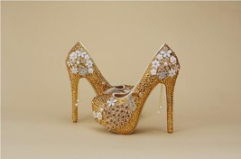 BaoYaFang 2021 New arrive Gold crystal Peacock wedding shoes women 6cm Med heels - £81.39 GBP
