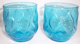 Anchor Hocking (2) Vintage Turquoise Blue Short Pressed Glass pattern Juice Coll - £21.11 GBP