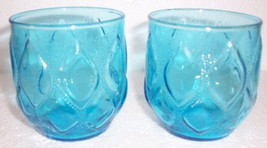 Anchor Hocking (2) Vintage Turquoise Blue Short Pressed Glass pattern Juice Coll - $26.99