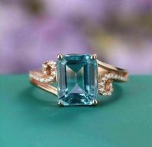 2.30Ct Emerald Cut Aquamarine Solitaire Engagement Ring 14K Rose Gold Over - £74.13 GBP