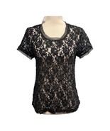 Chicos Top Womens 0 XS Black Lace Sheer Sequin Mesh Trim Witchy Whimsigo... - $48.49 CAD