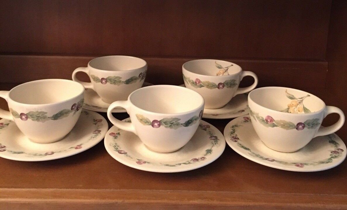 Pfaltzgraff Jamberry Stoneware Coffee Cup Saucer Pattern Retired  5 sets - $19.99
