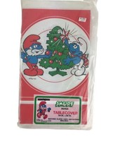 Vintage 1982 The Smurfs Papa Smurf Christmas Tree Paper Tablecloth 54&quot; x 88&quot;  - £11.15 GBP