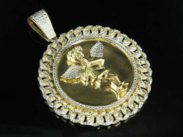 1Ct Round Cut D/VVS1 Diamond Angel Medallion Charm Pendant 14K Yellow Gold Over - £103.42 GBP