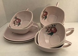 Vintage RED WING Pink Fruit Pattern Cups Saucers Lot MCM Mid Century Cer... - £15.77 GBP