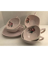 Vintage RED WING Pink Fruit Pattern Cups Saucers Lot MCM Mid Century Cer... - $19.80