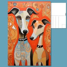  Playful Pups: Painting of Two Dogs with an Orange Background Postcard - £4.74 GBP