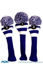 1 3 X Classic BLUE WHITE KNIT POM golf club vintage Headcover Head covers Set - £30.95 GBP