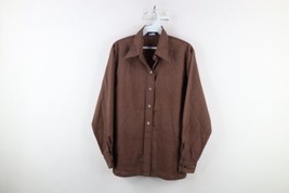 Vtg 60s 70s Streetwear Womens Large Faded Sheer Collared Work Button Shirt Brown - £31.11 GBP