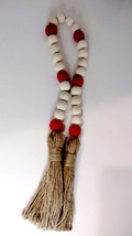July 4th USA Wood Bead Garland  with tassel chrocheted red wood beads with jute - £5.38 GBP