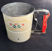 Vintage Androck  Hand-i-Sift Flour Sifter Wood Handle Floral Pattern - £11.86 GBP