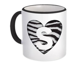 Monogram Letter S : Gift Mug Zebra Letter Initial ABC Animal Heart - £12.47 GBP