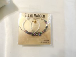 Steve Madden Interchangeable Lettering Bead 2-1/8&quot;Hoop &amp; 16&quot; Necklace Set M400 - £10.80 GBP