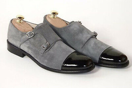 Two Tone Monks Black Gray Suede Leather Premium Quality Handcrafted Men&#39;s Shoes - £119.61 GBP+