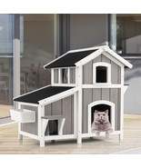 Costway 2-Story Wooden Kitty Shelter Outdoor Feral Cat House w/ Escape Door - £162.17 GBP