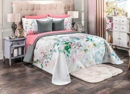 Alejandra Flowers Reversible Bedspread Coverlet Set 6 Pcs King Size - £122.65 GBP