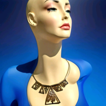 STERLING SILVER 950 Deco Necklace 54 Gr Vintage Egyptian Revival Designe... - $470.25