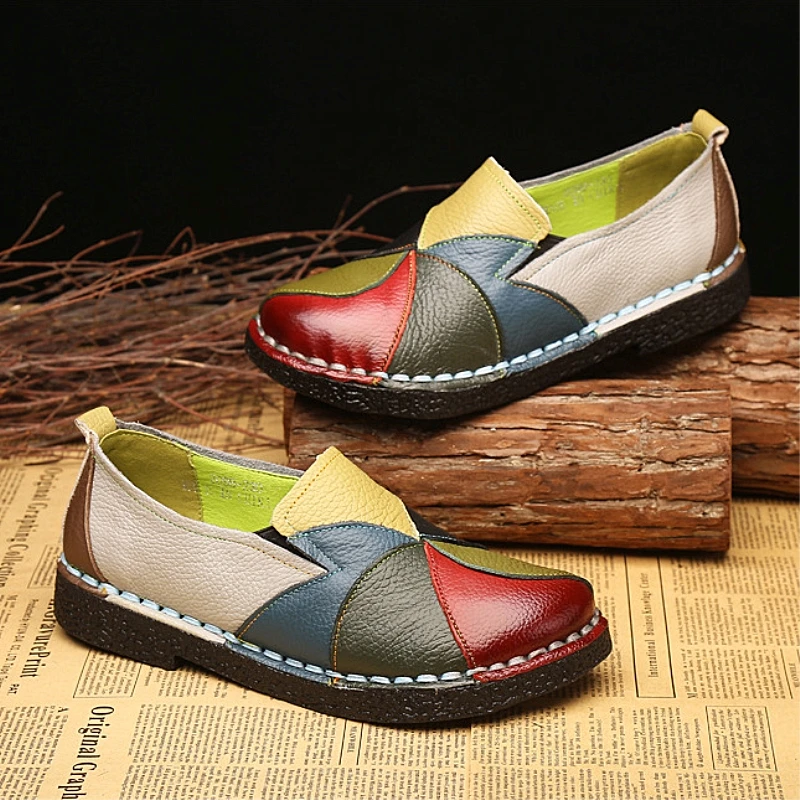 Oes women ladies shoes flat shoes leather loafers mixed color non slip large size 35 42 thumb200