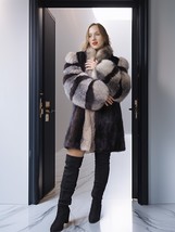 &quot;Noir Halo&quot;- Dark Ranch Mink Jacket with Crystal Fox Trim M/L  Fast Ship - $589.00