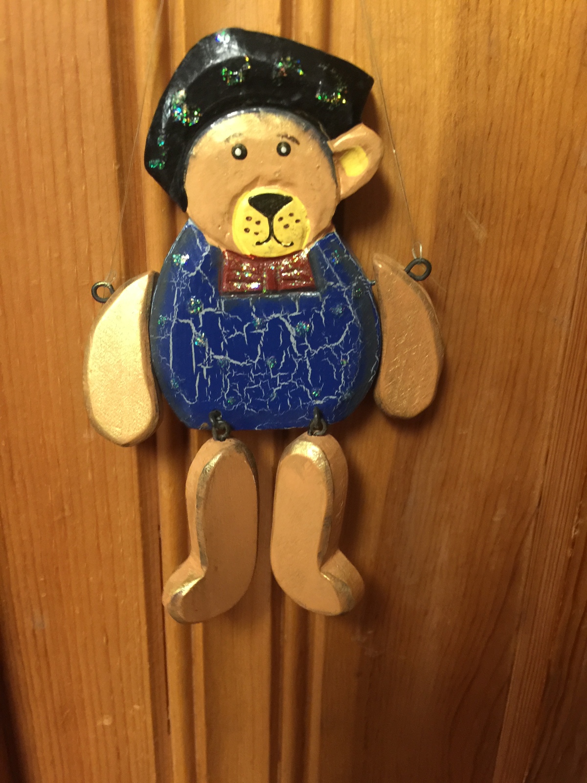 Vintage Hanging Jointed Wooden Bear - 1998 - Ornament/Toy/Collectible/Ke... - $6.99