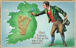 ST PATRICKS DAY~OULD IRELAND I BID YE TOP O THE MORNIN MAP~1913 TUCK POS... - $8.06