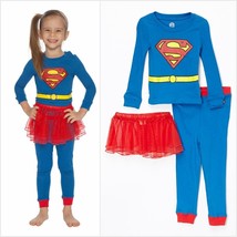 NWT DC Comics Supergirl Girls Blue Long Sleeve Tutu Pajamas Set Halloween - $10.99