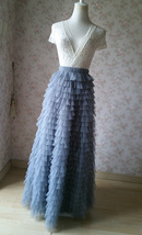 Gray Layered Tulle Skirt Party Outfit Women Custom Plus Size Long Tulle Skirt image 6