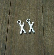 2 Letter X Charms Alphabet Pendants Uppercase Antiqued Silver  - $1.70